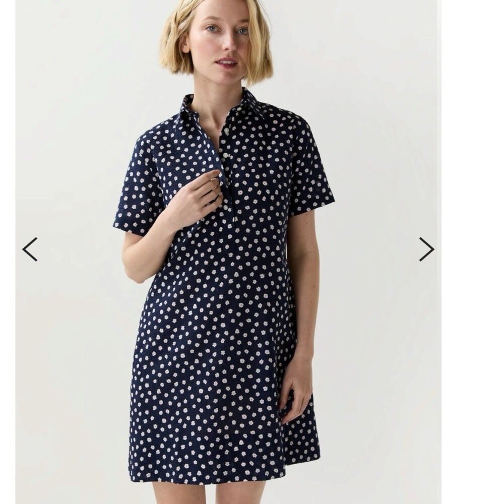 Ann Mashburn Navy Daisy Popover Autumn Wedding Dress M Crinkle Cotton Preppy 350